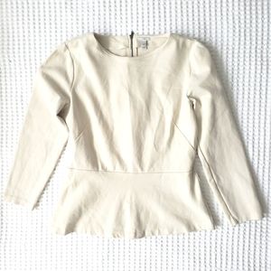 J.Crew ivory ponte peplum back zip top